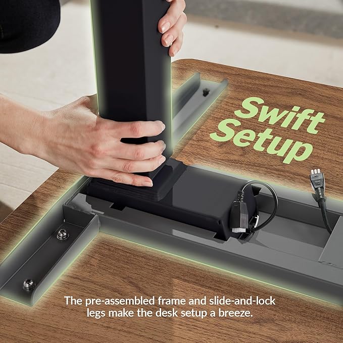 Vari ComfortEdge 72x30 Inch Adjustable Electric Standing Desk – Sit Stand VariDesk with Memory Presets Sloped Edge 180 LB Capacity + Tool-Free Assembly (Walnut/Black)