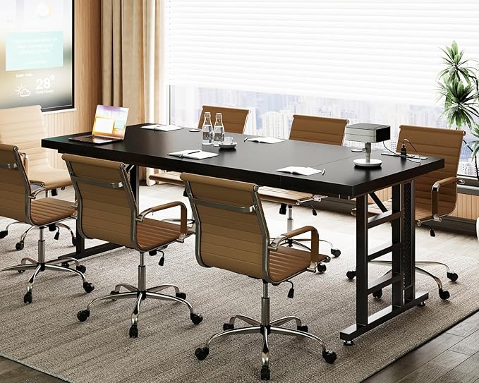 Coleshome 71 Inch Executive Desk with USB Ports Computer Office Desk Large Mordern Writing Table Workstation Business Furniture for Home Office Black