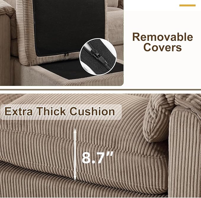 Corduroy Sofa Set Upholstered Ottoman Loveseat Set of 2with Plush Cushions and Rolled Arms Modern Living Room Furniture SetsBrown