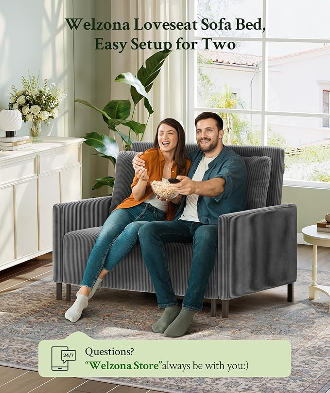 47.2 Convertible Sofa Bed Couch Comfy Corduroy Couch Bed All in 1 Loveseat Sleeper Sofa Love Seat Sleeper Bed with 2 Pillows Modern Couches for Living Room/Apartment/Home/Office Grey