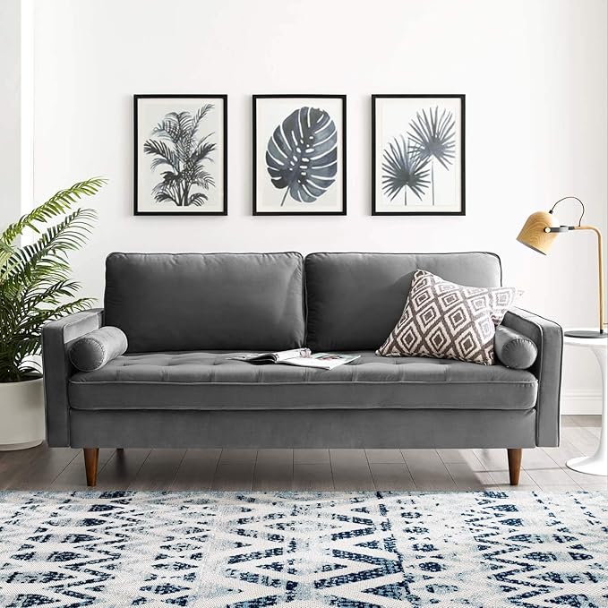 Modway EEI-3764-GRY Valour Performance Velvet Sofa Gray