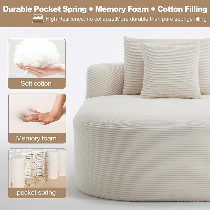 Boneless CouchComfy Fluffy Sofa BedUpholstered Sleeper Sofa with Throw Pillows and ArmrestsCorduroy Plush Cloud Lounge Chair (Beige 67 Chaise Lounge Chair)