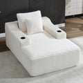 67inch Chaise Lounge Chair Indoor Upholstered Corduroy Couch with 2 PillowsComfy Fluffy Cloud CouchSingle Sleeper Sofa Chair for Livingroom (White 46.5W X 67D with Cup Holder)