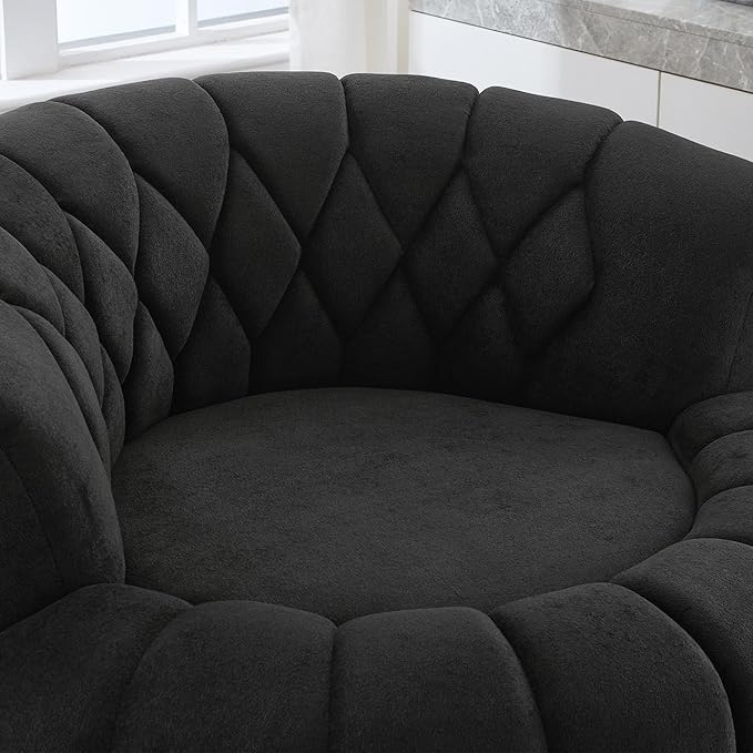 360° Swivel Chair Accent Chair Sofa Chenille Fabric Upholstered Swivel Barrel Round Club Chair with Oversized Seat for Living Room Bedroom Office Hotel (Black-12.1)