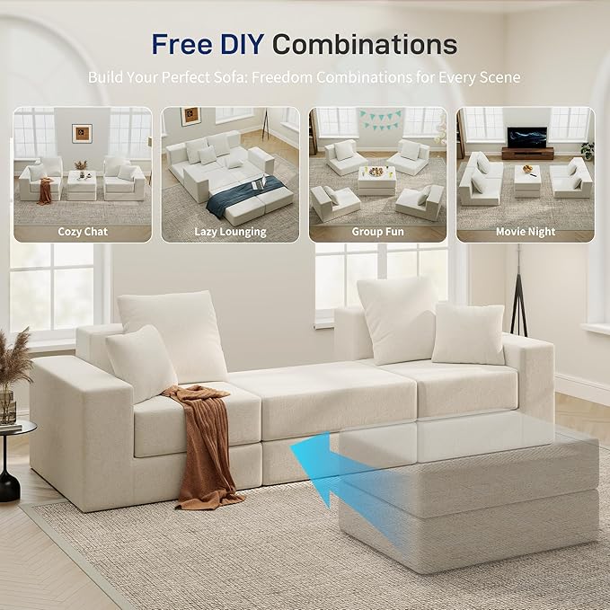 Cloud Modular Sectional Sofa Comfy Boneless Couch for Living Room Modern L-Shaped Couch with Reversible Chaise Customizable Sleeper Sofa with Non Slip No Assembly &amp Deep Seat Beige