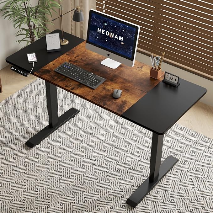55 Inch Computer Desk with Power Outlets and USB Ports Large Office Desk for Home Office Modern Writing Table with Sturdy Frame