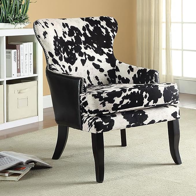 Coaster Home Furnishings - Trea - Cowhide Print Upholstered Accent Chair with Curved Legs Foam Cushion and Abstract Black and White Print - Living Room - Black and White - 902169