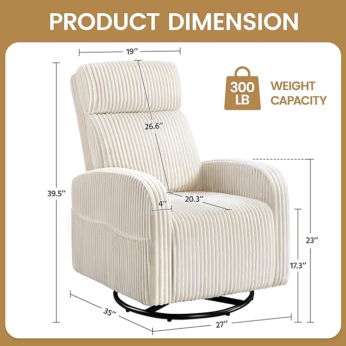 Yaheetech 360° Swivel Glider Chair for Nursery Rocking Chair Nursing Chair with Side Pockets Corduroy Glider for Living Room with High Back Beige