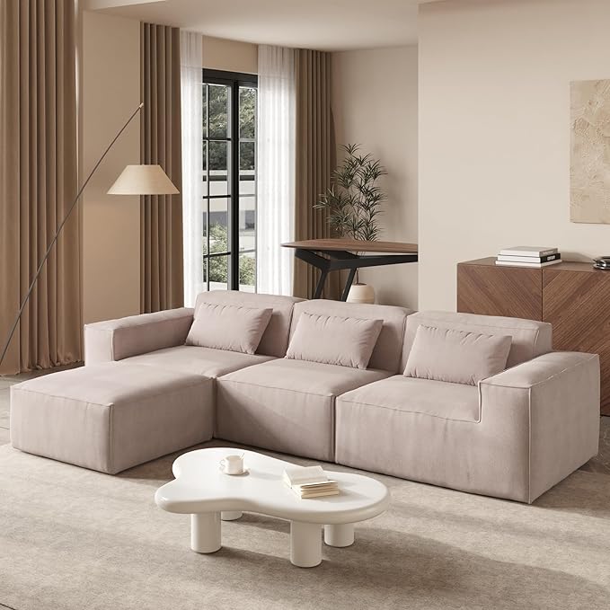 JACH L-Shaped Cloud Sectional Couch 118 Huge Plus Modular Couch Modern Comfy Cloud Fleece Couches with Reversible Chaise Ottoman Sofas Furniture for Living Room Office Apartment Brown