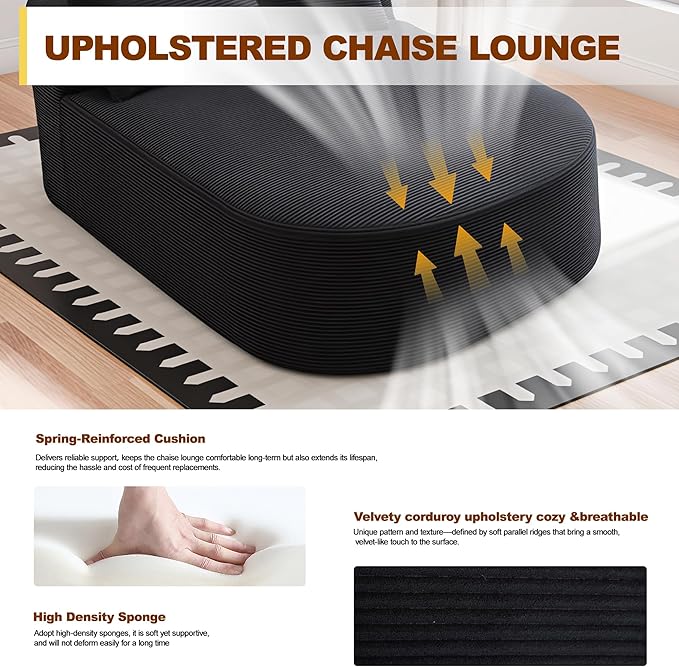 Chaise Lounge Chair Indoor 67.5 Oversized Boneless Couch Could Comfy Upholstered Sleeper Sofa Bed Corduroy Plush Modern Curved Floor Sofas Chair with 2 Pillows for Readng Living Room Bedroom Apartment