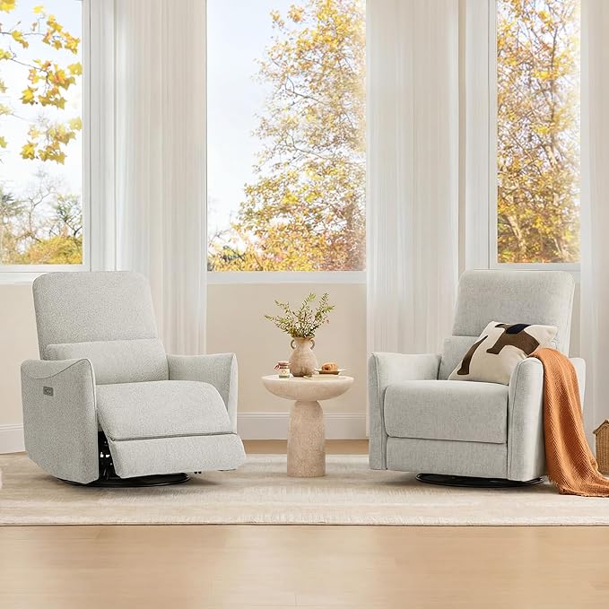 CHITA Oversized Power Recliner Chair Swivel Glider for Big and Tall FSC Certified Living Room Nursery Rocking Chair with Lumbar Support Dove Grey