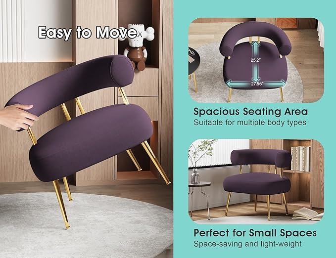 Modern Accent Chair Round Upholstered Barrel Armchair for Small Spaces Fluffy Side Corner Sherpa Sofa Chair for Living Room Bedroom（Purple）