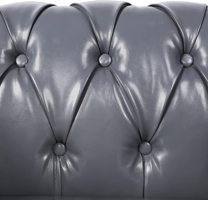 RARZOE PU Chesterfield Chairs Chesterfield Faux Leather Club Chair Chesterfield Button Tufted Leather Accent Chair with Nailhead Trim Scrolled Arms for Living Room Bedroom Office Grey