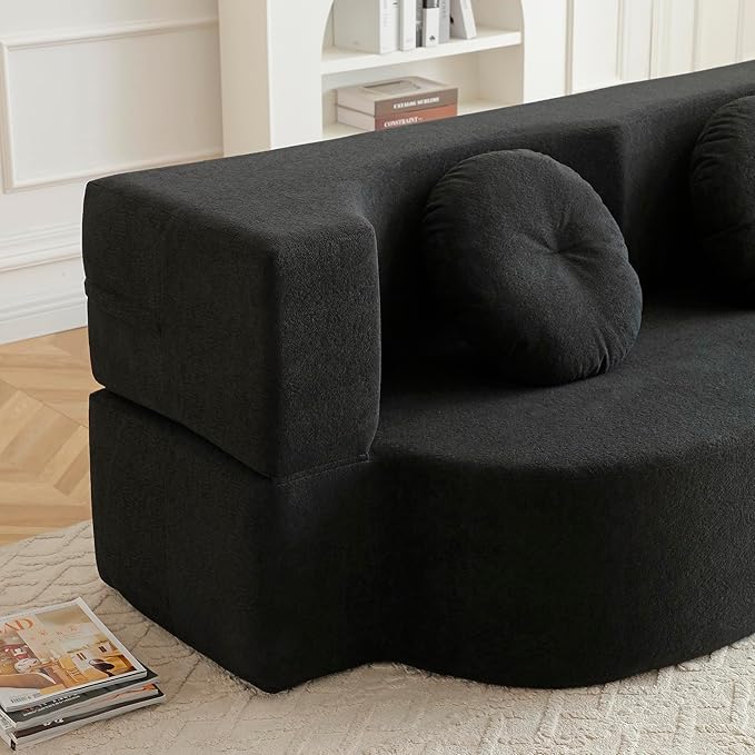 KEIKI 2-in-1 Folding Sofa Bed with Pillow Queen Sleeper Sofa Floor &amp Futon Loveseat Couch Foam Folding Mattress for Living Room Guest Use Office Apartment No Assembly Required Black