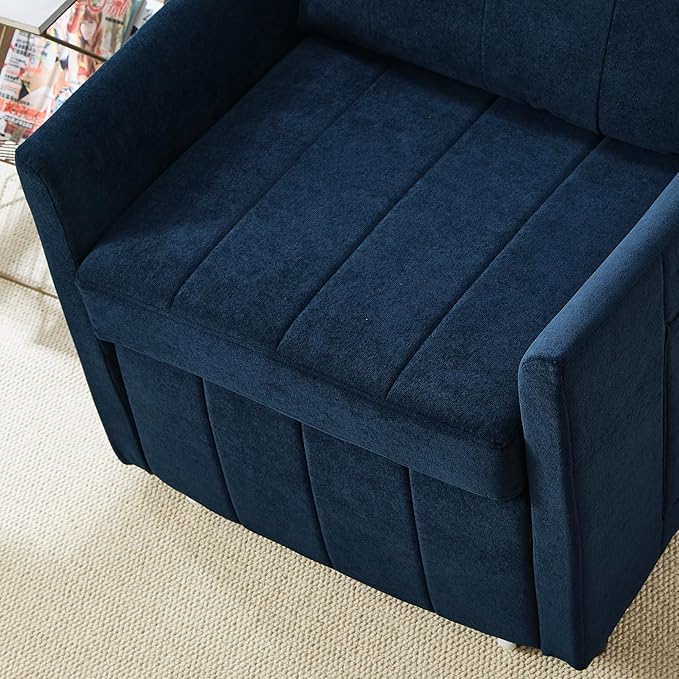 Ball &amp Cast Convertible Pull-Out Sleeper Sofa BedChenille Upholstered Pull Out Couch Chair3 in 1 Single Sofa Chair W/Storage Basket and Side PocketRecliner Chaise Lounge for Living RoomBlue31