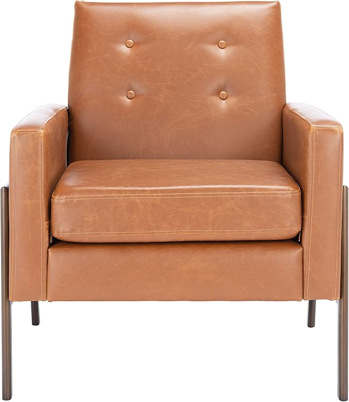 SAFAVIEH Home Collection Roald Faux Leather Sofa Accent Club Chair ACH6209C Light Brown/Antique Coffee