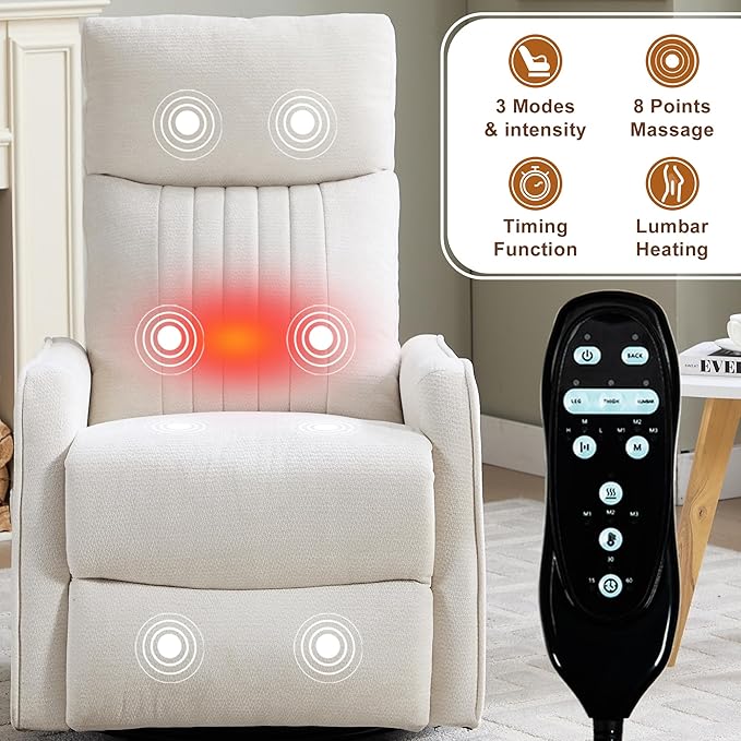 Beige 360° Swivel Rocker Recliner Chair Massage Reclining Chair with 8-Point Vibration &amp Lumbar Heat for Adults Elderly 155° Recline Easy Assembly for Living Room