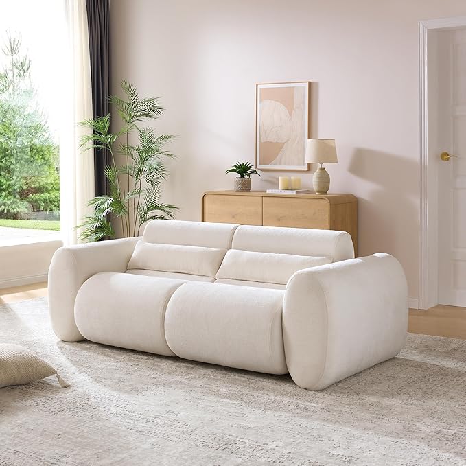 Christopher Knight Home Orri 79 Cozy Chenille Upholstered Cloud Couch 3-Seater Modern Sofa Home Sofa Living Room with Round Arm Sturdy Wooden Frame Lounge Chair Indoor Easy to Assembly White