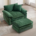 Chenilli Oversized Accent Chair with Ottoman Single Sofa Chair with Large Seat and Extra Wide Armrests Modern Comfy Armchair Reading Chairs for Bedroom Living Room Green