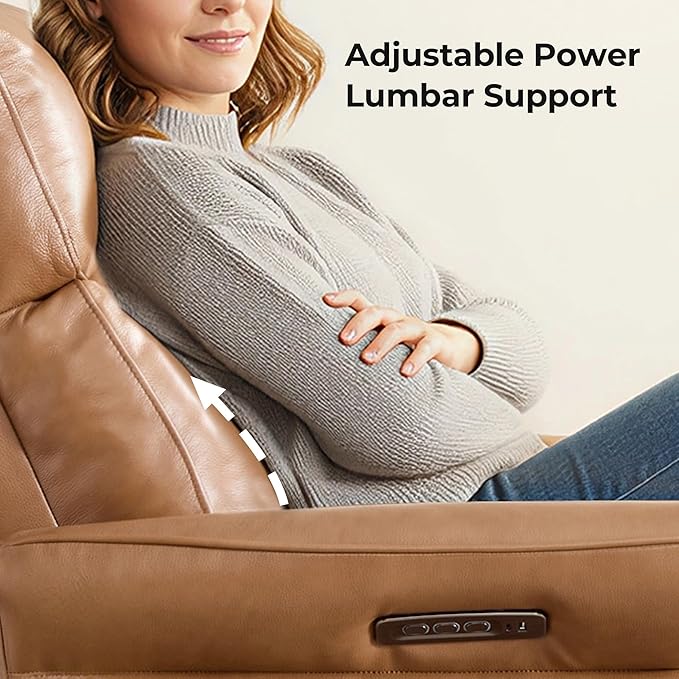 CHITA Genuine Leather Power Recliner Chair Electric Triple-Motor Swivel Glider Nursery Rocking Chair with Adjustable Power Headrest and Lumbar Support GREENGARD Gold Certified Saddle Brown