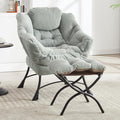 NIOIIKIT Leisure Lazy Chair with Ottoman Corduroy Upholstered Lounge Armchair with Side Pocket Comfy Reading Chair Lazy Sofa Chair for Living Room Bedroom Office (Light Green)