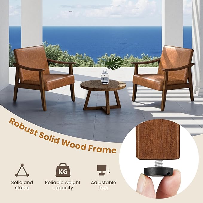 Yaheetech PU Leather Accent Chair Mid-Century Modern Armchair with Solid Wood Legs Reading Leisure Chair with High Back for Living Room Bedroom Waiting Room Brown