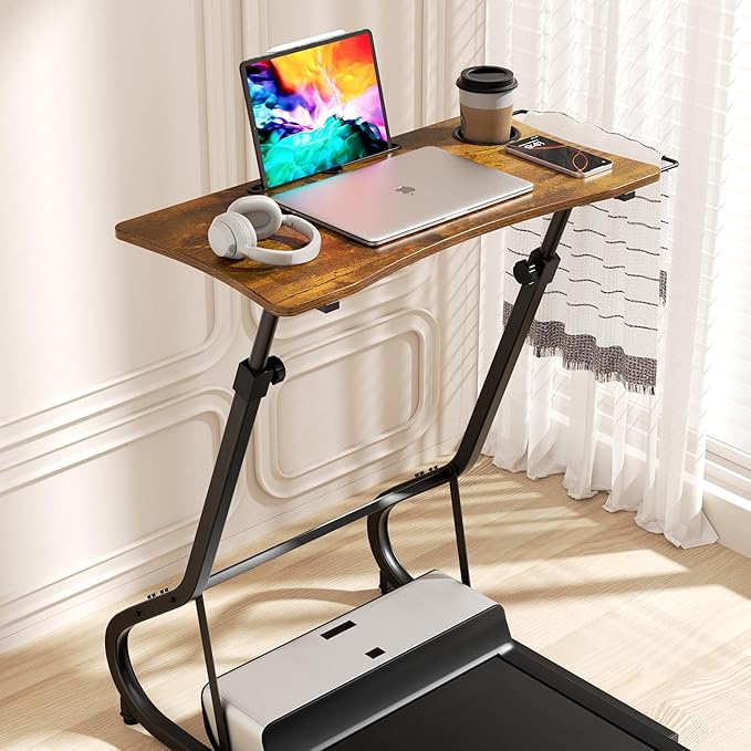 GRLEAF Adjustable Height Standing Desk for Walking Pad Treadmill Desk for Laptop with Cup Holder Desk for Bike/Cycling Used for Bedrooms and Offices (Rustic Brown)