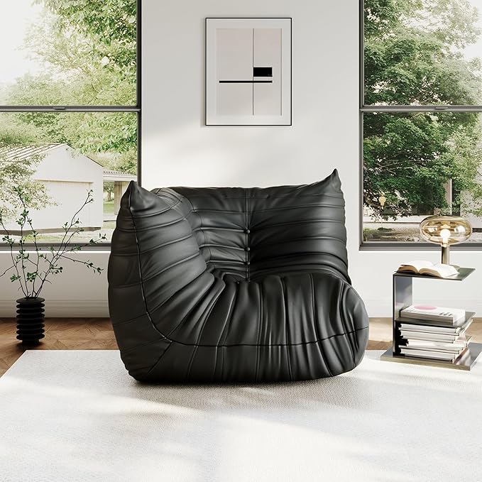 Lazy Floor SofaCorner Fireside ChairBig Bean Bag Chair with Memory Foam Filled for Living RoomBlack