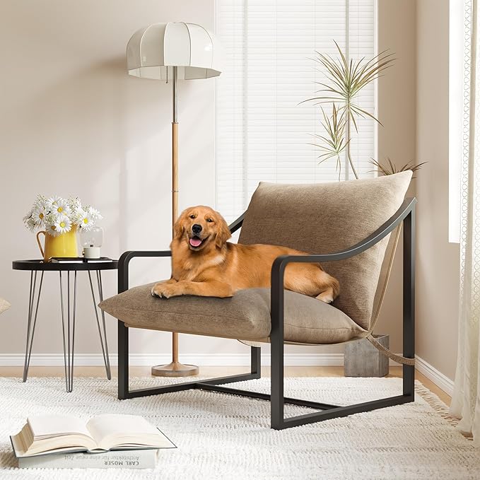 Sling Accent Chair Set of 2 Modern Comfy Chair with Soft Cushion Metal Frame Armchair with Foam Cushion Aidan Accent Chairs for Bedroom Living Room Easy Assembly