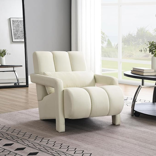 Modern Upholstered Accent Chair Comfortable Linen Fabric with a Pillow for Living RoomBedroom.Linen (Beige)
