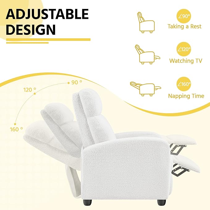 Yaheetech 2-Seat Boucle Pushback Recliner Chair Living Room Chair with Thick Seat Cushion and Backrest Reclining Chair for Living Room White