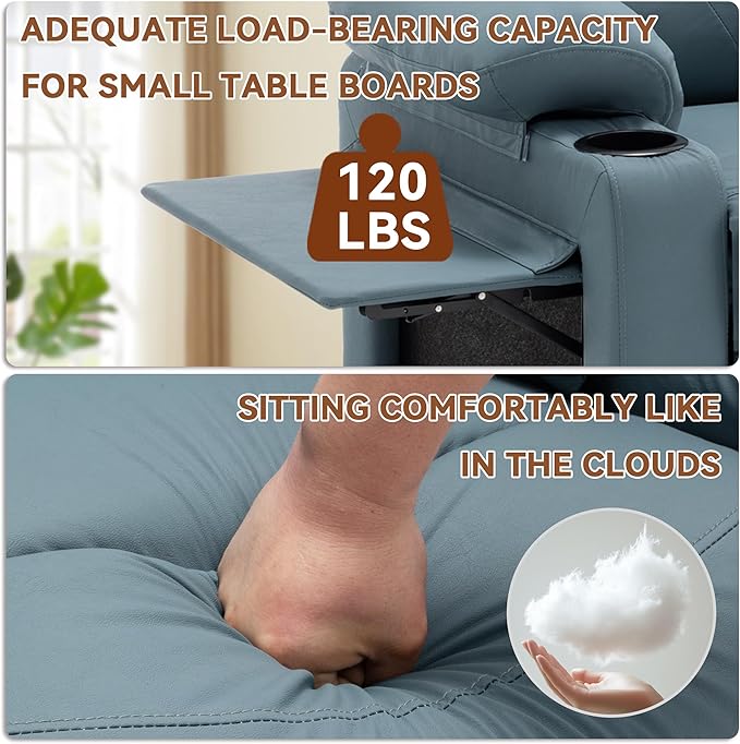 Aklaus Recliner Chair with Foldable Side Table Massage and Heat Reclining Chair Home Theater Seating Reclining Sofa with Side Pockets Cup Holders for Living Room BedroomBlue