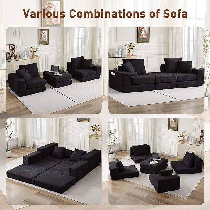 80'' Modular Sectional Couch with L-Shape Chaise Modern Boneless Loveseat Cloud Couch for Living Room Sofa Bed with Deep Seat No Assembly Sleeper Sofa for Living room Apartment and Bedroom