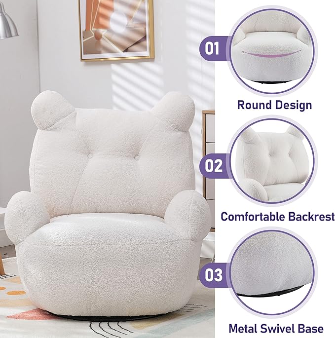 Swivel Accent Chair Short Plush Particle Velvet Armchair360 Degree Swivel Barrel Chair for Living Room Hotel Bedroom Office Lounge