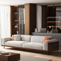 111.81 in. Four-seat Removable Washable Cotton-Linen Fabric mid-Century Modern Sofa Square arms with Throw Pillows.