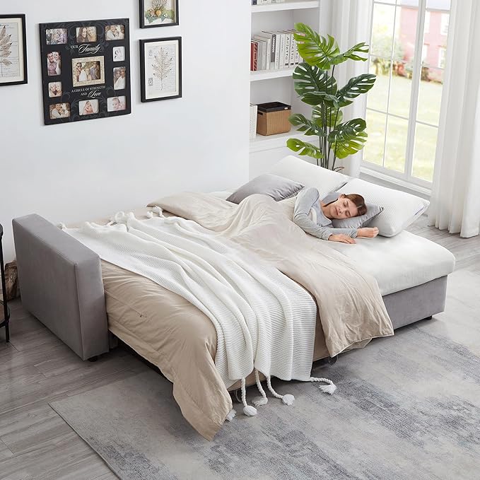 Convertible Sleeper Sofa Bed82.6W Velvet Tufted L Shaped Sectional Couch with Adjustable Back &amp Reversible Storage ChaiseModern Futon Pull Out Couch Bed for Living RoomApartmentSmall Place(Gr