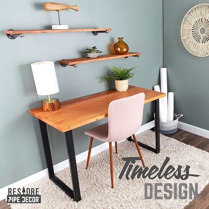 PIPE DECOR Sunset Cedar Solid Wood Rustic 48” Desk Kit with (2) 28” Matte Black Square Metal Legs Industrial Desk for Home Office