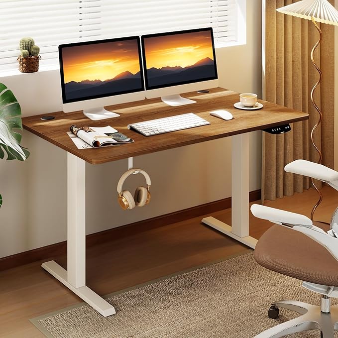 Tangkula Universal Wood Table Top 48” x 30” Solid One-Piece Desktop for Standard &amp Sit to Stand Desk Frame Rectangular Workbench Top Board with Cable Holes Countertop DIY Coffee Bar Tabletop