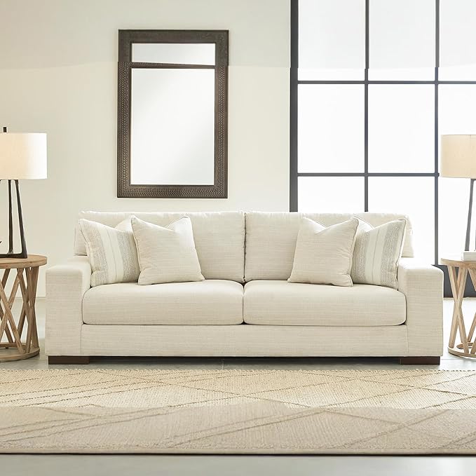 Signature Design by Ashley Maggie Contemporary Upholstered Sofa with Accent Pillows Off-White