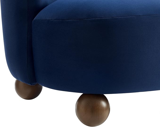 Modway Monroe Performance Velvet Accent Chair in Midnight Blue Walnut - Upholstered Stain-Resistant Barrel Chair - Comfy Lounge Chair - Oversized Round Armless Reading Chair for Living Room