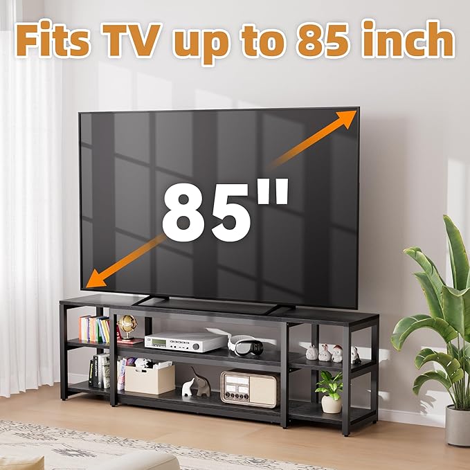 Aquzee 85 inch TV Stand Entertainment Center for 70 75 80 85 TV 75.2 Wide Wood Television Console Table for Living Room Bedroom Gaming Room Black