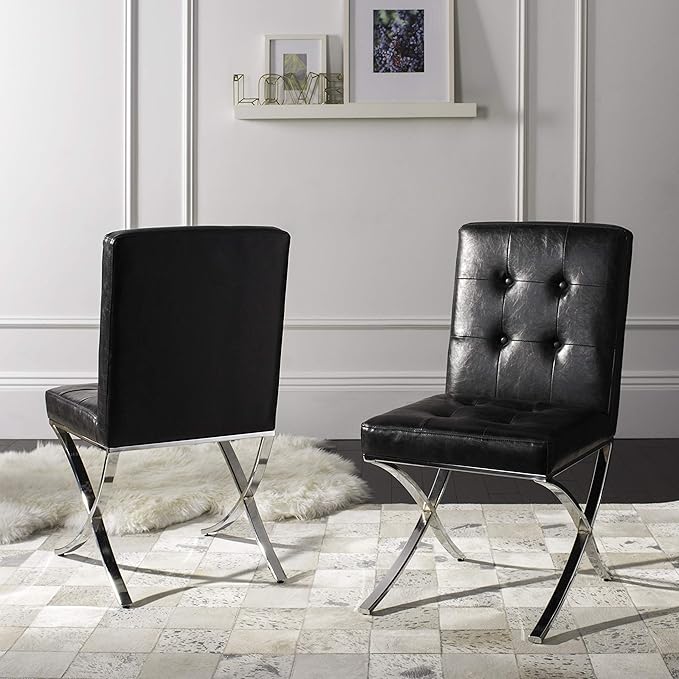 Safavieh Home Walsh Black Faux Leather and Chrome Tufted Side Chair