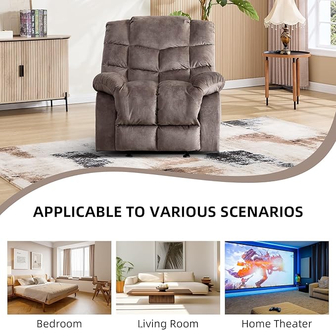 EBELLO Manual Recliner Chair Soft Fabric Reclining Chair with Soft Padded Headrest and Armrest Overstuffed Single Sofa for Living Room Brown