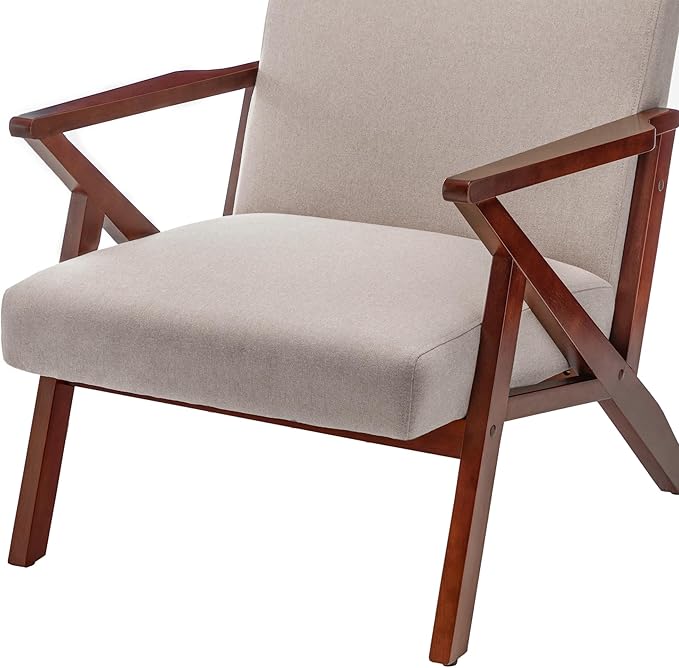Convenience Concepts Take a Seat Cliff Accent Armchair Mid-Century Modern Lounge Chair for Living Room Bedroom 28.5 Sandy Beige Fabric/Espresso
