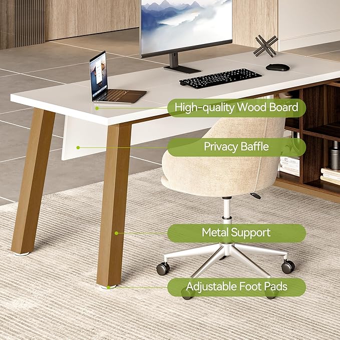 LITTLE TREE 70.8 Office Desk with 55 File Cabinet Combo L-Shaped Executive Desk with Storage Drawers &amp Shelves Wooden Home Office Desk Large Business Furniture White and Brown