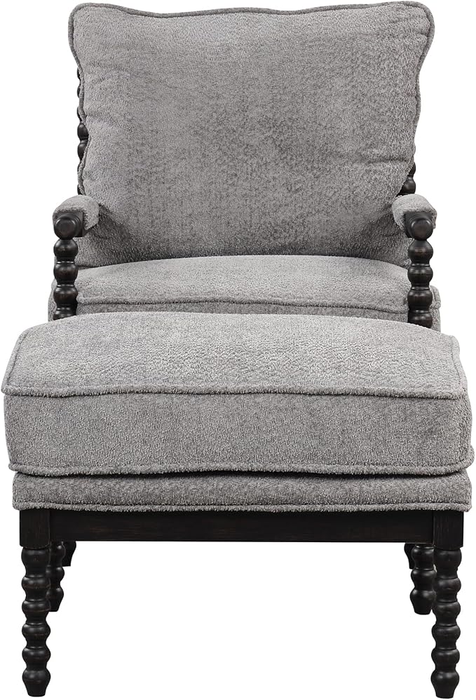 Generic Velvet Accent Lounge Chair with Ottoman Modern Armrests Pad Reading Chair with Footrest for Small Space Living Room Black+Gray