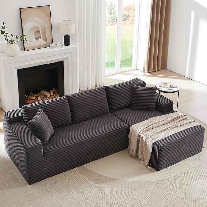 103 L-Shape Cloud Couch with ChaiseUpholstered Corduroy Modular Sectional Sofa Deep Seat Couch with Free Combination for Living Room &amp ApartmentNo Assembly Required(Dark GreyRight Facing Chai