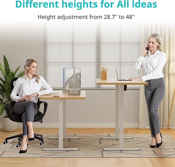 24x63 Inches Sit Stand Home Office Desk Electric Standing Desk Adjustable Height Stand up Desks with Cable Management 3 Memory Preset Adjustable Height Desks Computer Home Office Natural