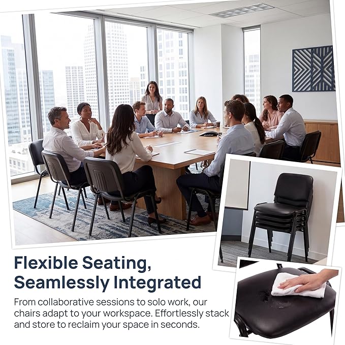 Stackable PU Leather Office Chairs Set of 15 Armless Conference Room Guest Chairs No Wheels Sturdy Metal Frame Waiting Room Reception Chairs for Office Meeting Lobby Black