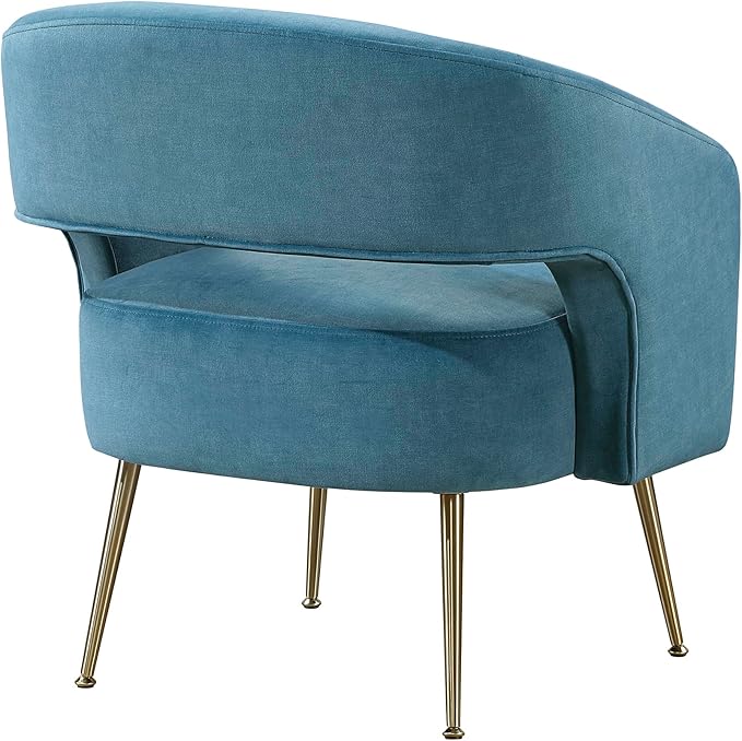 Lexicon Mid-Century Modern Velvet Accent Chair with Open Back Gold Metal Legs Upholstered Curved Barrel Armchair for Living Room/Bedroom/Office Easy Assembly Dark Teal